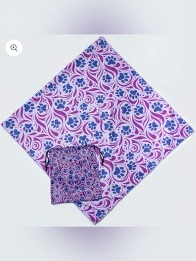 Whimsical Purple Paw Print Microfiber Beach Towel With Drawstring Carry Bag